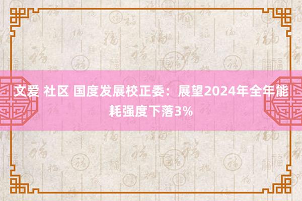 文爱 社区 国度发展校正委：展望2024年全年能耗强度下落3%